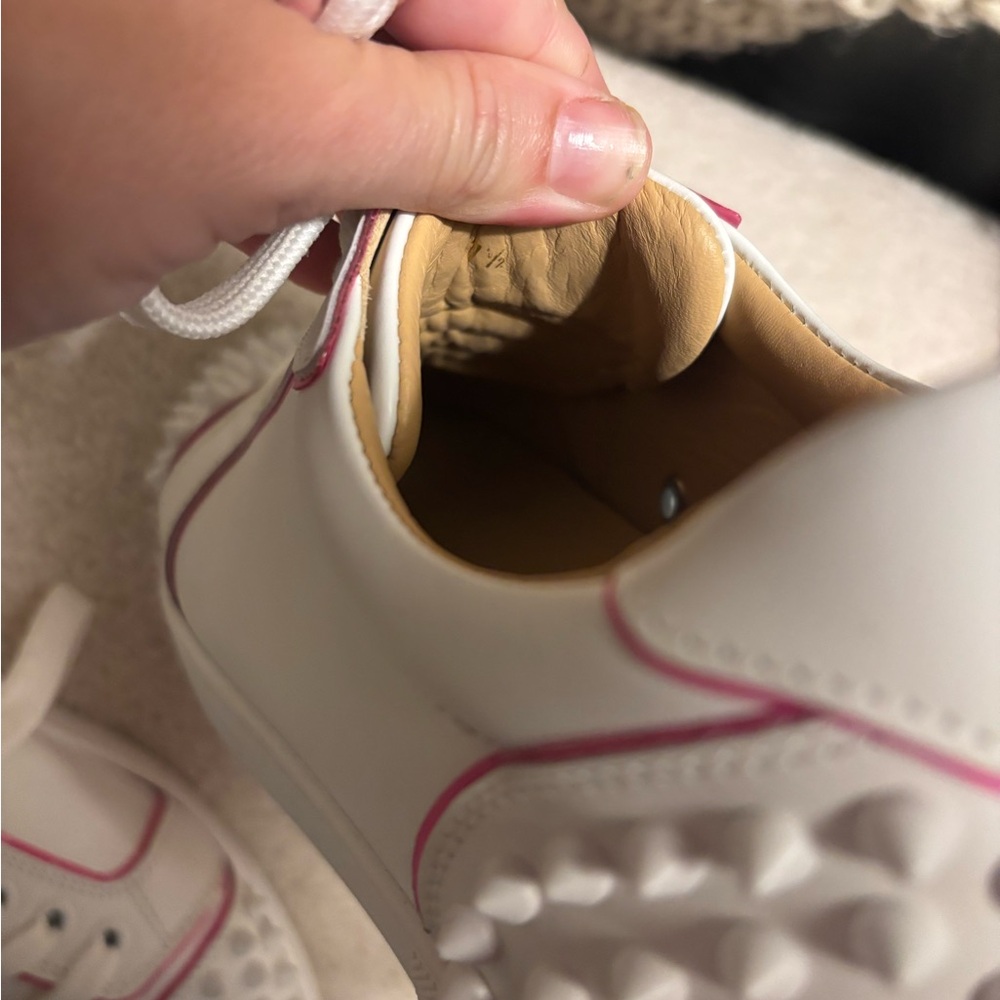 Authentic Christian Louboutin White and Pink Studded Sneakers 37.5 - Picture 10 of 12